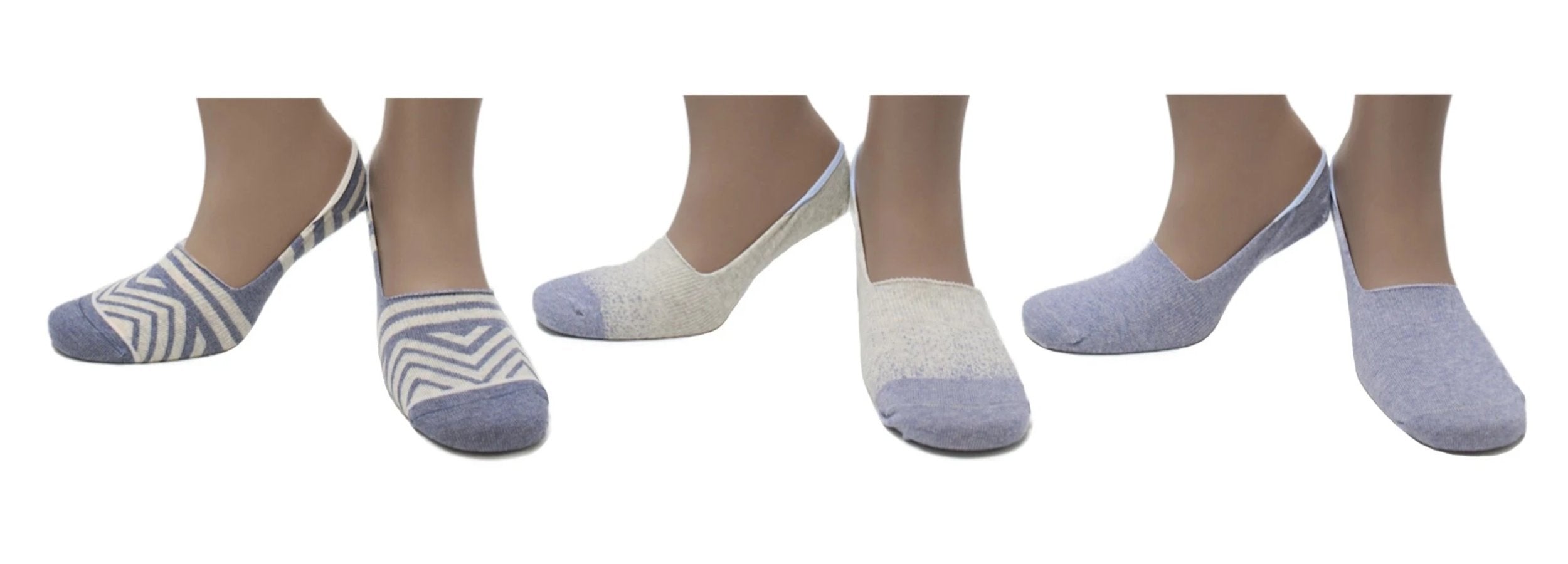 Chaussettes Super Invisibles Sans Couture Coton Écologique - Crème, Bleu (3 paires)-0