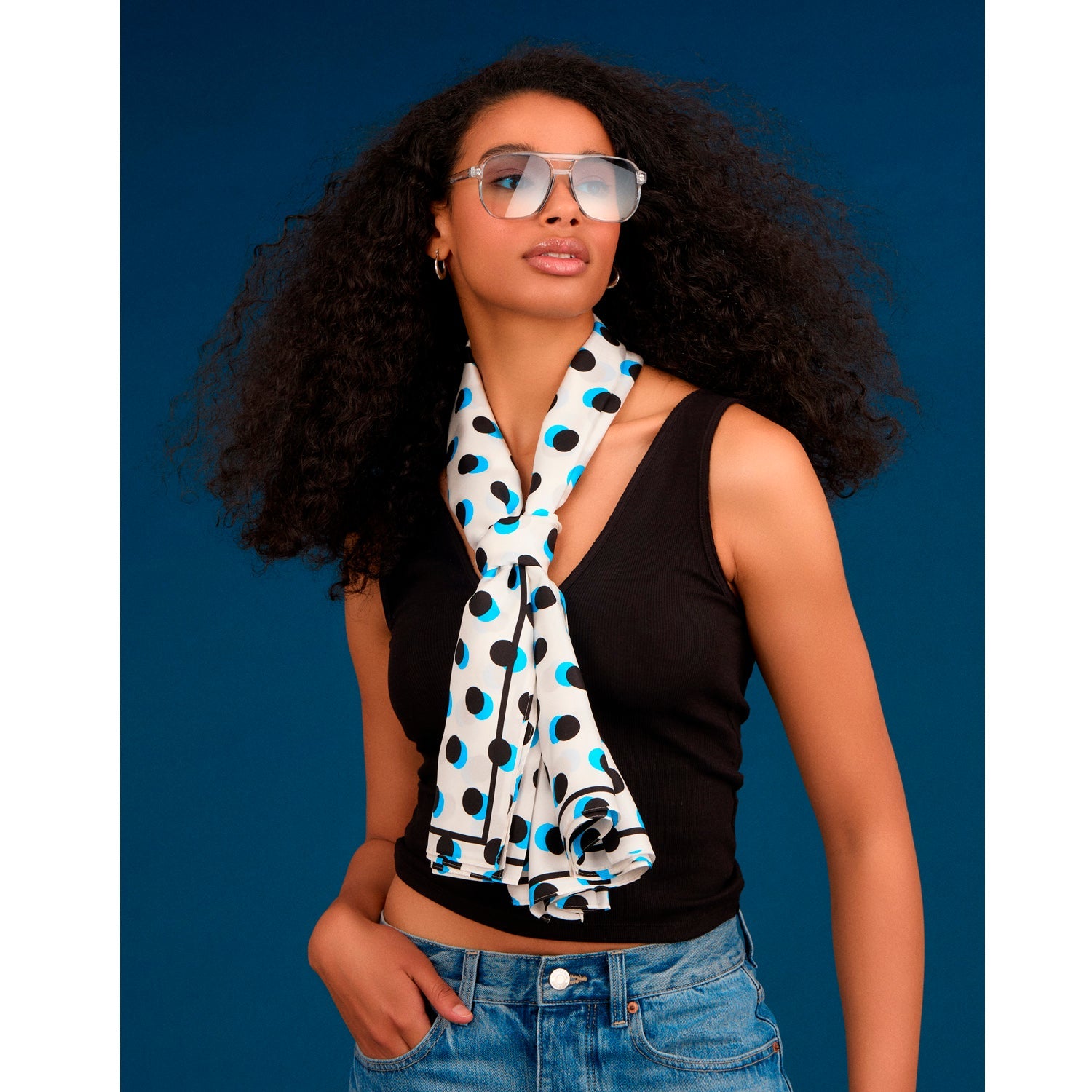 Oversized Polka Dot Silk Scarf White